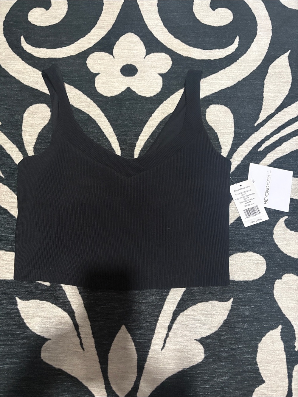Beyond Yoga Black Ribbed V-Neck Crop Tank